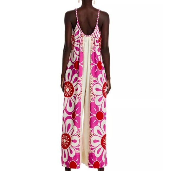 Farm Rio Maia Rope Trim Cotton Jumpsuit, Pink Floral, Size M - Picture 4 of 15